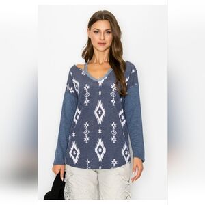 NWT Denim Blue Southwest Long Sleeve Cold Shoulder Top